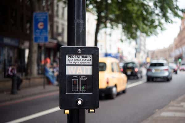 Pedestrian push-to-walk signal in London, England