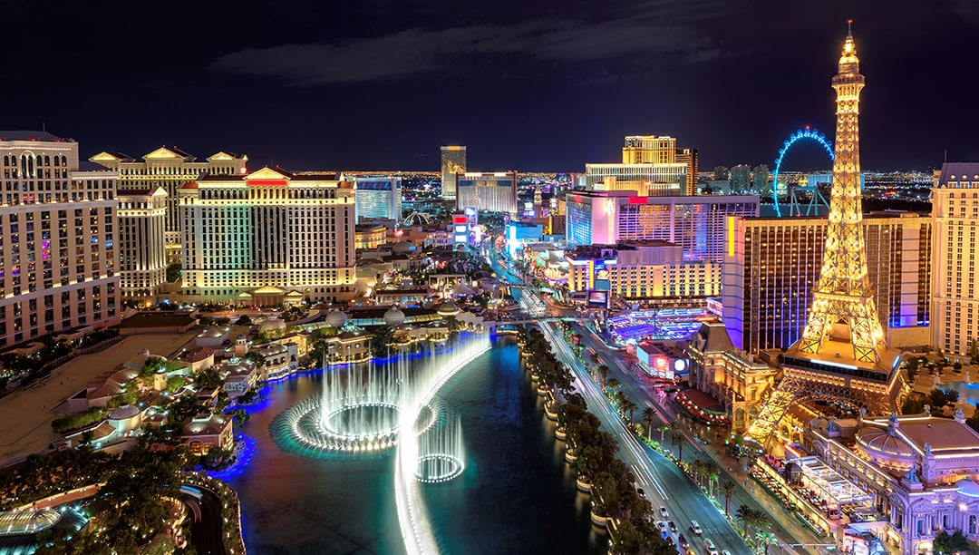 Las Vegas strip, Aerial view las vegas nightlife